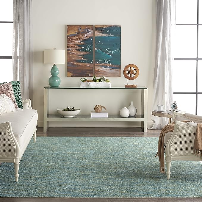 Nourison Essentials 120x168 Rectangle Fabric Area Rug in Blue/Green