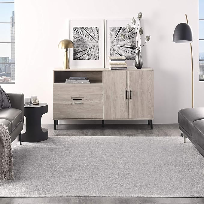 Nourison Essentials Solid Contemporary Silver Grey 7' Square Area Rug , 7' X Square