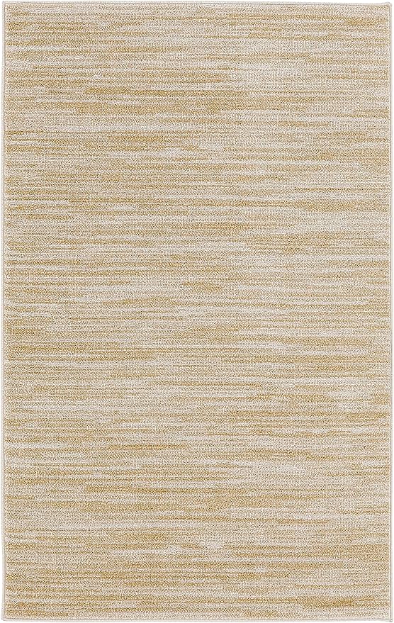 Nourison Essentials Indoor/Outdoor Ivory Gold 3' x 5' Area Rug, Easy Cleaning, Non Shedding, Bed Room, Living Room, Dining Room, Backyard, Deck, Patio (3x5)