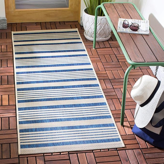 SAFAVIEH Courtyard Collection 2'3" x 16' Navy/Beige CY6062 Stripe Indoor/ Outside Waterproof Easy cleansingPatio Backyard Mudroom Runner Mat