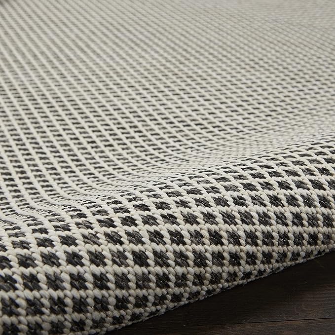 Nourison Courtyard Indoor/Outdoor Ivory/Charcoal 5 x Round Area Rug, Easy Cleaning, Non Shedding, Bed Room, Living Room, Dining Room, Backyard, Deck, Patio (5 Round)