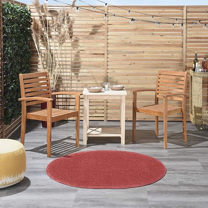 Nourison Essentials Indoor/Outdoor Brick Red 4' x Round Area Rug, Easy Cleaning, Non Shedding, Bed Room, Living Room, Dining Room, Backyard, Deck, Patio (4 Round)