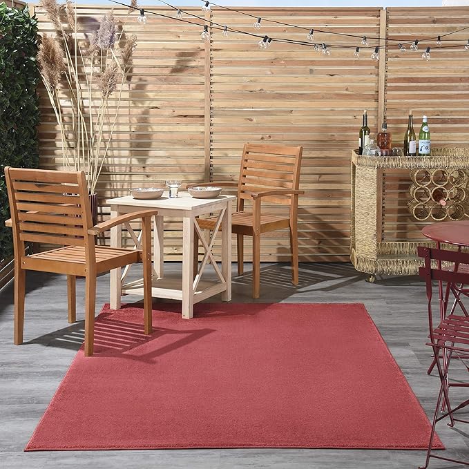 Nourison Essentials Indoor/Outdoor Brick Red 6' x 9' Area Rug, Easy Cleaning, Non Shedding, Bed Room, Living Room, Dining Room, Backyard, Deck, Patio (6x9)