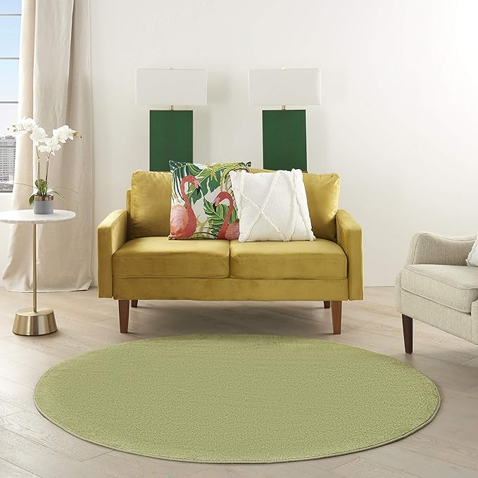 Nourison Essentials Indoor/Outdoor Green 6' x Round Area Rug, Easy Cleaning, Non Shedding, Bed Room, Living Room, Dining Room, Backyard, Deck, Patio (6 Round)
