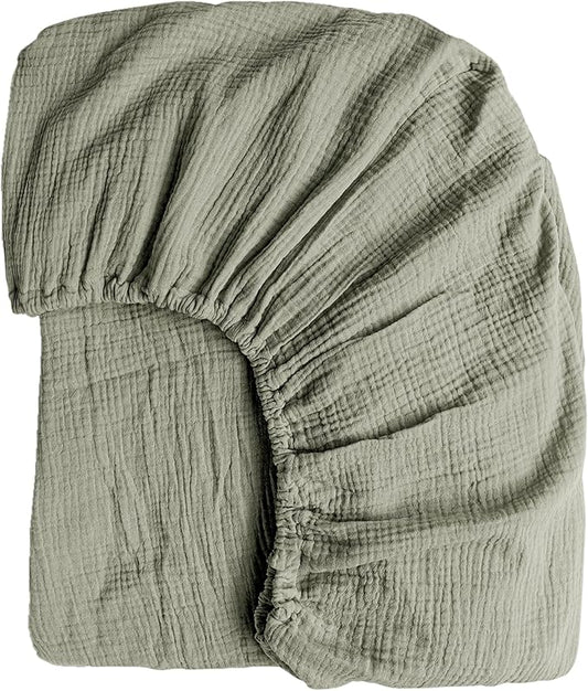 Konssy Muslin Fitted Crib Sheets 100% Cotton Baby Crib Sheets for Standard Crib Mattress (28 X 52 Inches), Soft and Breathable for Boys Girls (Fog Green)