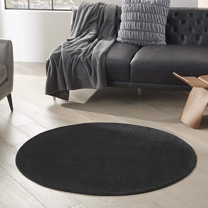 Nourison Essentials 4' x Round Black Fabric Outdoor Area Rug (4' Round)