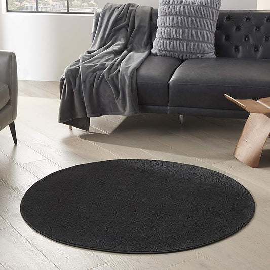 Nourison Essentials 4' x Round Black Fabric Outdoor Area Rug (4' Round)