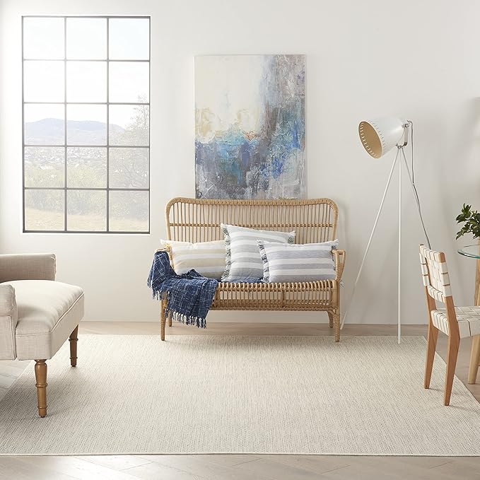 Nourison Courtyard Indoor/Outdoor Ivory Silver 9' x 12' Area Rug, Geometric, Easy Cleaning, Non Shedding, Bed Room, Living Room, Dining Room, Deck, Patio, Backyard (9x12)