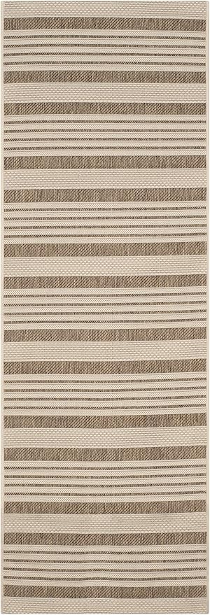 SAFAVIEH Courtyard Collection 2'3' x 18' Brown/Bone CY6062 Stripe Indoor/ Outdoor Patio Backyard Mudroom Runner Rug
