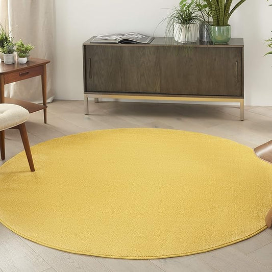 Nourison Essentials Indoor/Outdoor Yellow 6' x Round Area Rug, Easy Cleaning, Non Shedding, Bed Room, Living Room, Dining Room, Backyard, Deck, Patio (6 Round)