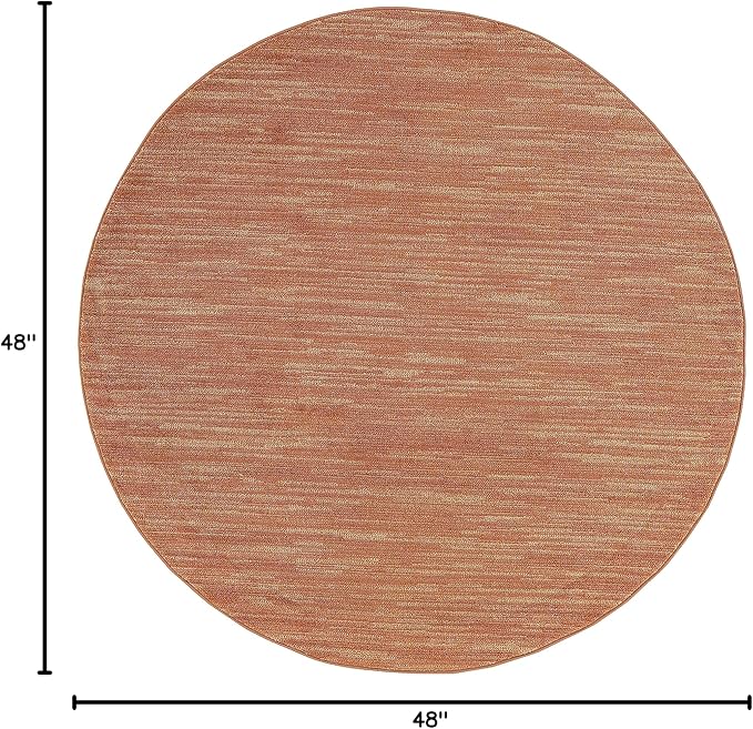 Nourison Essentials Indoor/Outdoor Rust 4' x Round Area Rug, Easy Cleaning, Non Shedding, Bed Room, Living Room, Dining Room, Backyard, Deck, Patio (4 Round)