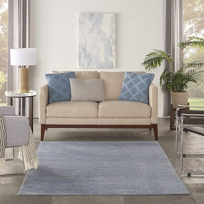 Nourison Essentials Indoor/Outdoor Blue/Grey 6' x 9' Area Rug, Easy Cleaning, Non Shedding, Bed Room, Living Room, Dining Room, Backyard, Deck, Patio (6x9)