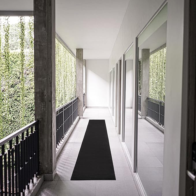 Nourison Essentials Indoor/Outdoor Black 2'2" x 12' Area Rug, Easy Cleaning, Non Shedding, Bed Room, Living Room, Dining Room, Backyard, Deck, Patio (2x12)