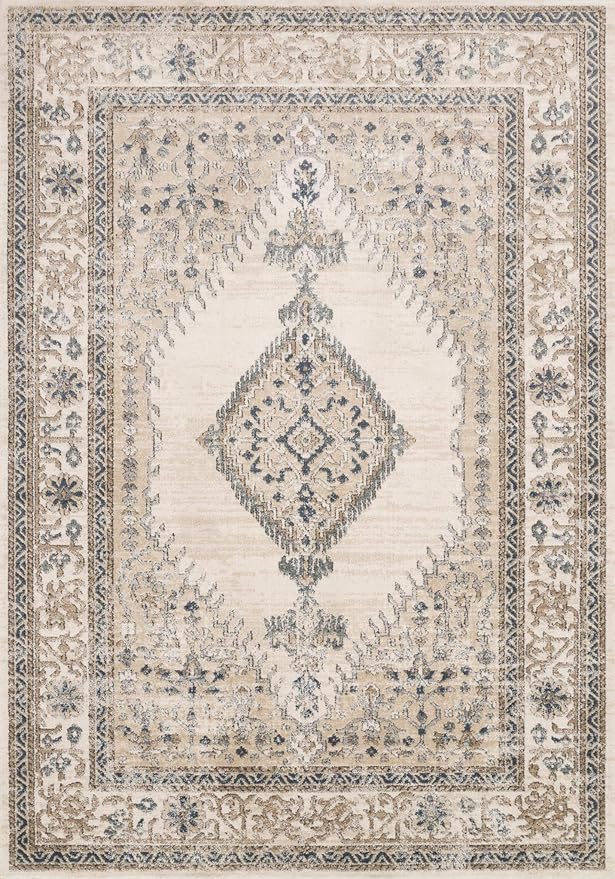 Loloi II Teagan Collection TEA-02 Oatmeal/Ivory 2'-8" x 4', .25" Thick, Accent Rug, Soft, Durable, Neutral, Woven, Low Pile, Non-Shedding, Easy Clean, Living Room Rug