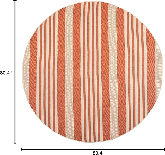 SAFAVIEH Courtyard Collection 6'7'' Round Terracotta/Beige CY6062 Stripe Indoor/ Outdoor Patio Backyard Mudroom Area Rug