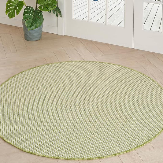 Nourison Courtyard Indoor/Outdoor Ivory Green 4' x Round Area Rug, Easy Cleaning, Non Shedding, Bed Room, Living Room, Dining Room, Backyard, Deck, Patio (4 Round)