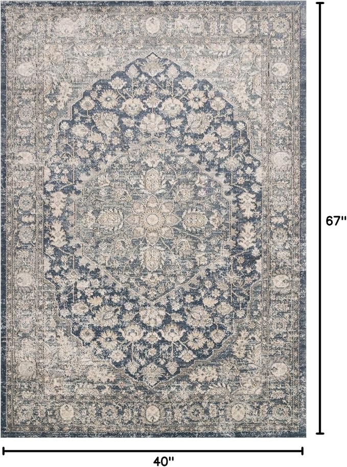 Loloi II Teagan Collection TEA-01 Denim/Mist 3'-4" x 5'-7", .25" Thick, Accent Rug, Soft, Durable, Neutral, Woven, Low Pile, Non-Shedding, Easy Clean, Living Room Rug
