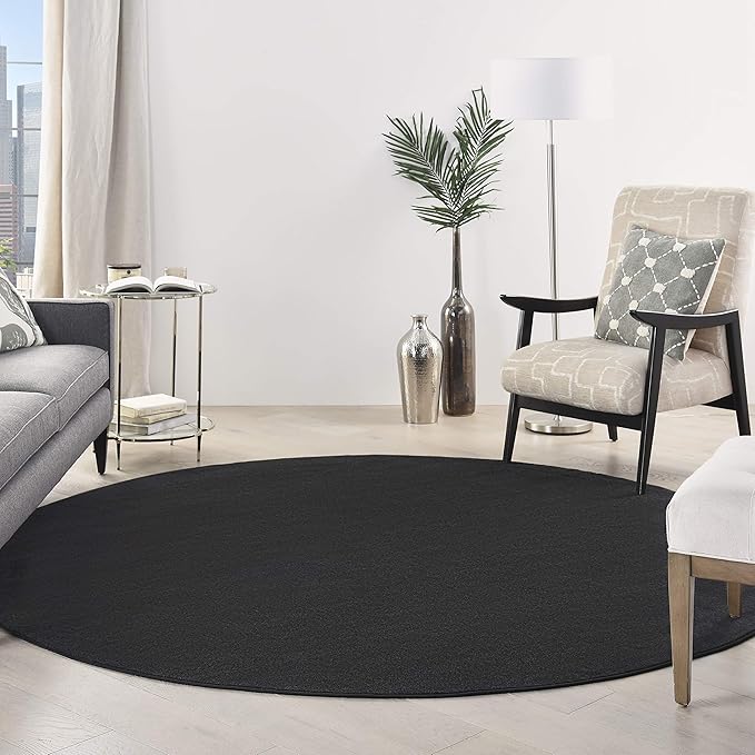 Nourison Essentials Solid Contemporary Black 10' x Round Area Rug
