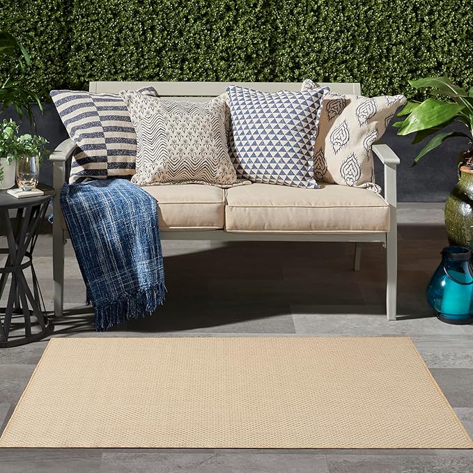 Nourison Courtyard Natural 3' x 5' Area Rug - Easy Clean, Non Shedding, Bed Room, Living Room, Dining Room, Kitchen (3' x 5')