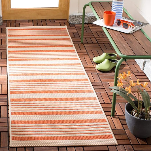 SAFAVIEH Courtyard Collection 2'3" x 16' Terracotta/Beige CY6062 Stripe Indoor/ Outside Waterproof Easy cleansingPatio Backyard Mudroom Runner Mat