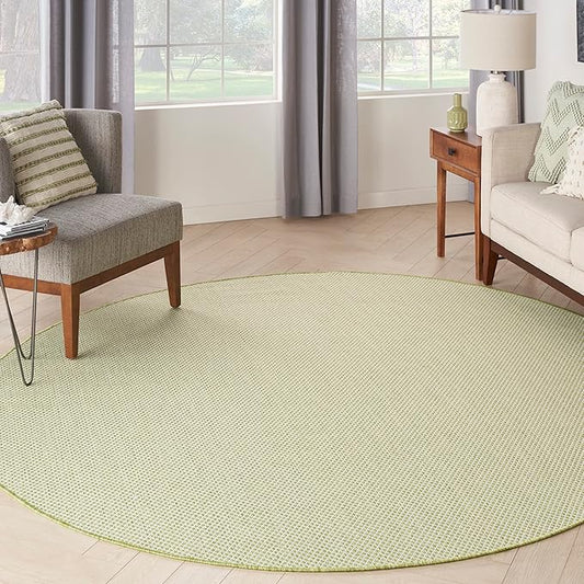 Nourison Courtyard Indoor/Outdoor Ivory Green 8' x Round Area Rug, Easy Cleaning, Non Shedding, Bed Room, Living Room, Dining Room, Backyard, Deck, Patio (8 Round)