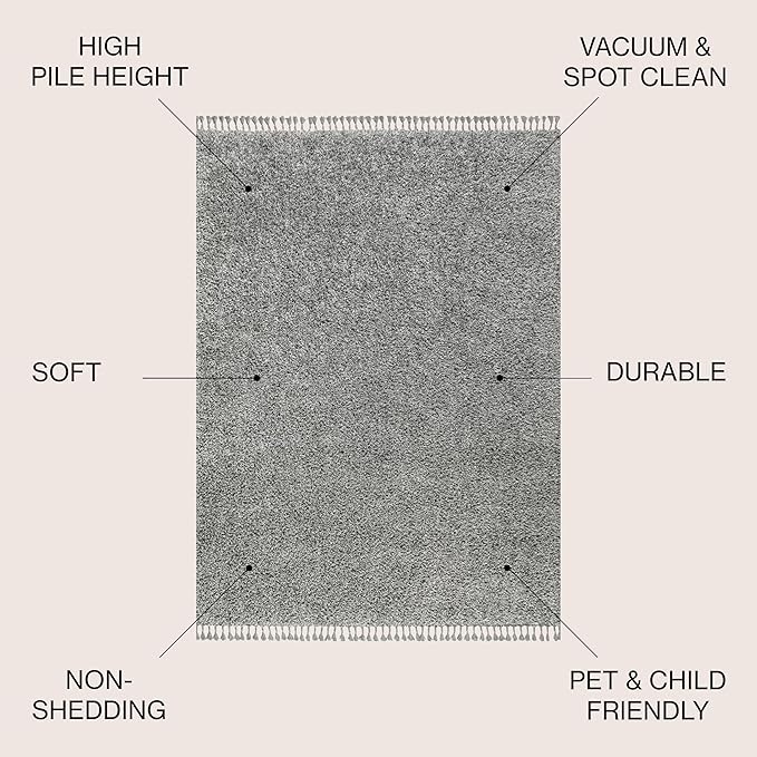 JONATHAN Y MCR100B-5 Mercer Shag Plush Tassel Indoor -Area Rug Bohemian Modern Contemporary Solid Easy-Cleaning Bedroom Kitchen Living Room, 5 X 8, Charcoal with Tassel