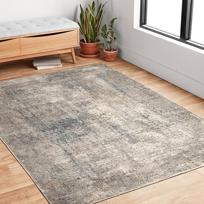 Loloi Teagan Collection 9'-9" x 13'-6" Area Rug in Denim/Slate - Large, Soft Neutral Rug, High-Traffic for Living Room, Bedroom, Home Office, Dining Area