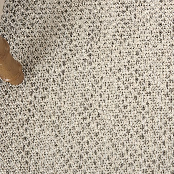 Nourison Courtyard Indoor/Outdoor Ivory Silver 9' x 12' Area Rug, Geometric, Easy Cleaning, Non Shedding, Bed Room, Living Room, Dining Room, Deck, Patio, Backyard (9x12)