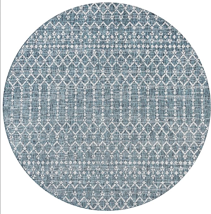 JONATHAN Y SMB108C-9R Ourika Moroccan Geometric Textured Weave Teal/Gray 9' Round Indoor/Outdoor Area Rug, Pet Friendly, Non-Shedding, Stain Resistant, Easy-Cleaning for Backyard, Patio, Porch