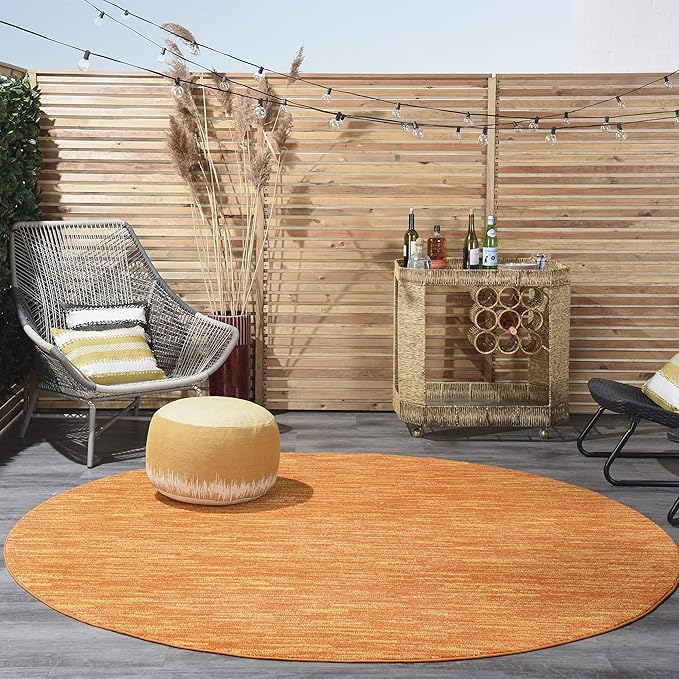 Nourison Essentials Indoor/Outdoor Sunburst 8' x Round Area Rug, Easy Cleaning, Non Shedding, Bed Room, Living Room, Dining Room, Backyard, Deck, Patio (8 Round)