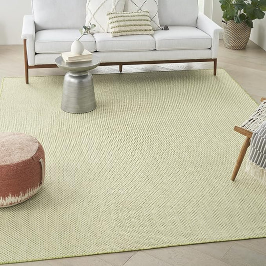 Nourison Courtyard Indoor/Outdoor Ivory Green 7' x 10' Area Rug, Geometric, Easy Cleaning, Non Shedding, Bed Room, Living Room, Dining Room, Deck, Patio, Backyard (7x10)