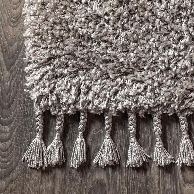 JONATHAN Y MCR100E-8 Mercer Shag Plush Tassel Indoor Area-Rug Bohemian Modern Contemporary Solid Easy-Cleaning Bedroom Kitchen Living Room, 8 X 10, Grey with Tassel