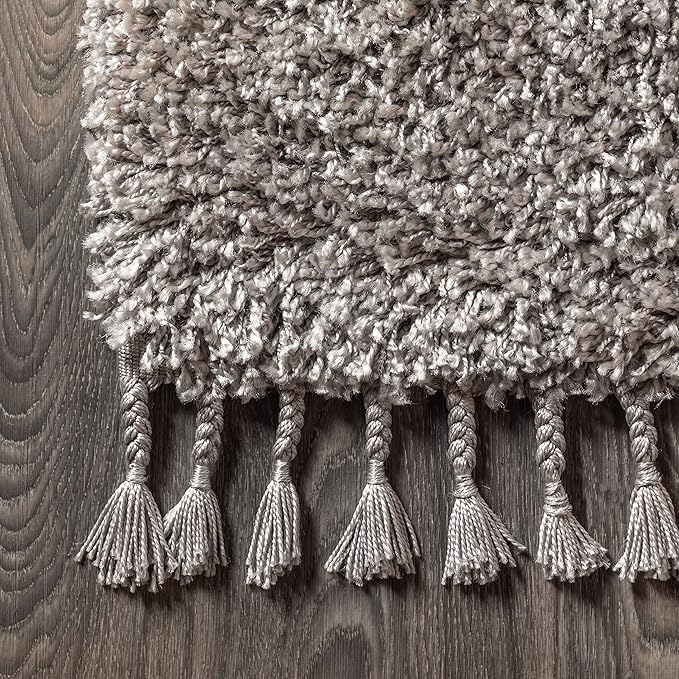 JONATHAN Y MCR100E-5 Mercer Shag Plush Tassel Indoor Area-Rug Bohemian Modern Contemporary Solid Easy-Cleaning Bedroom Kitchen Living Room, 5 X 8, Grey with Tassel