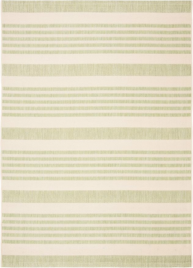 SAFAVIEH Courtyard Collection Area Rug - 5'3" x 7'7", Beige & Sweet Pea, Stripe Design, Non-Shedding & Easy Care, Indoor/Outdoor & Washable-Ideal for Patio, Backyard, Mudroom (CY6062-218)