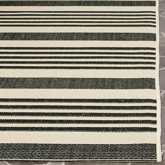 SAFAVIEH Courtyard Collection Area Rug - 10' x 14', Black & Bone, Stripe Design, Non-Shedding & Easy Care, Indoor/Outdoor & Washable-Ideal for Patio, Backyard, Mudroom (CY6062-216)