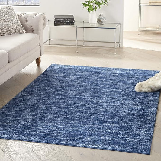 Nourison Essentials Indoor/Outdoor Navy Blue 5' x 7' Area Rug, Easy Cleaning, Non Shedding, Bed Room, Living Room, Dining Room, Backyard, Deck, Patio (5x7)