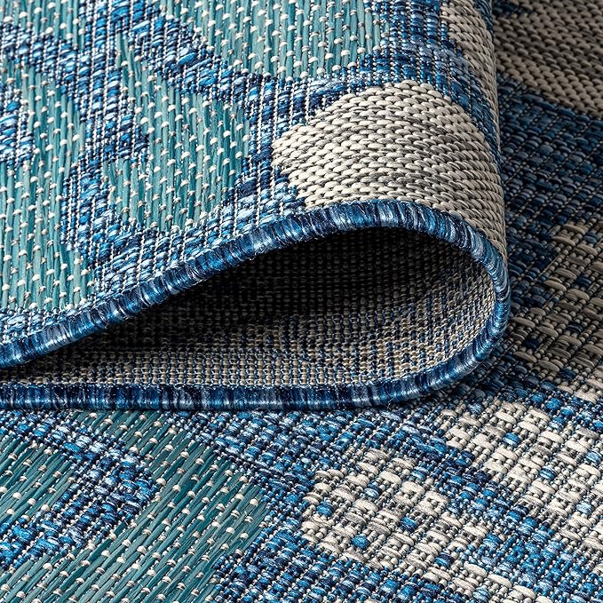 JONATHAN Y SMB110C-210 Zinnia Modern Floral Textured Weave Indoor Outdoor Runner Rug Bohemian Coastal Easy-Cleaning Bedroom Kitchen Backyard Patio Non Shedding, 2 X 10, Navy/Aqua