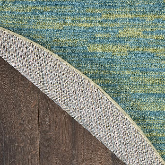 Nourison Essentials Indoor/Outdoor Blue Green 8' x Round Area Rug, Easy Cleaning, Non Shedding, Bed Room, Living Room, Dining Room, Backyard, Deck, Patio (8 Round)