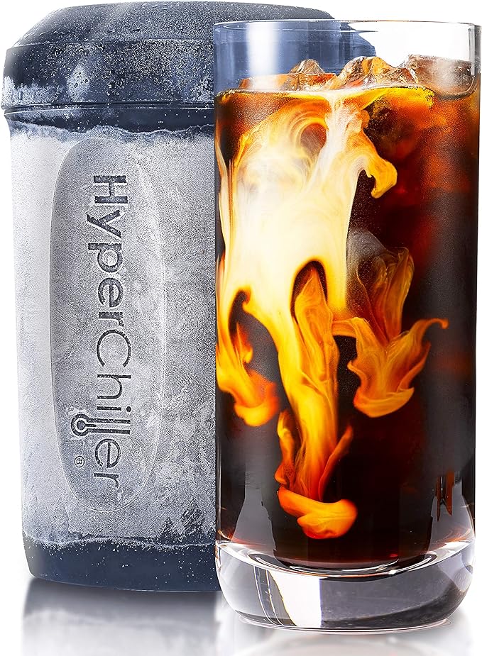 HyperChiller HC2CB Patented Iced Coffee/Beverage Cooler, NEW, IMPROVED,STRONGER AND MORE DURABLE! Ready in One Minute, Reusable for Iced Tea, Wine, Spirits, Alcohol, Juice, 12.5 Oz, Charcoal Black