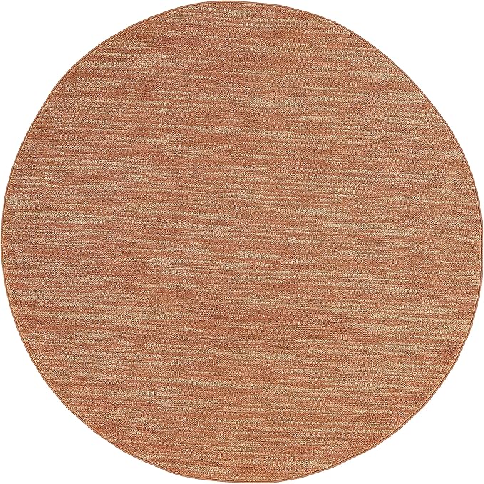 Nourison Essentials Indoor/Outdoor Rust 4' x Round Area Rug, Easy Cleaning, Non Shedding, Bed Room, Living Room, Dining Room, Backyard, Deck, Patio (4 Round)