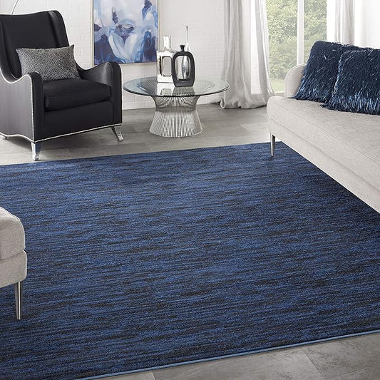 Nourison Essentials Indoor/Outdoor Midnight Blue 9' x Square Area Rug, Easy Cleaning, Non Shedding, Bed Room, Living Room, Dining Room, Backyard, Deck, Patio (9 Square)