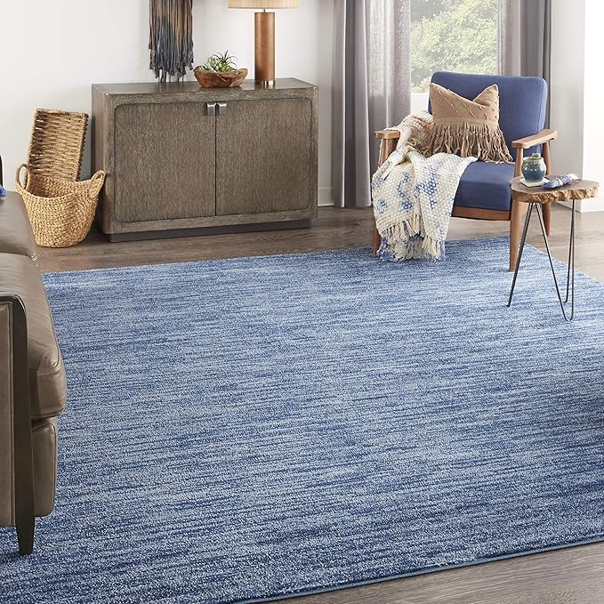 Nourison Essentials Indoor/Outdoor Navy Blue 9' x Square Area Rug, Easy Cleaning, Non Shedding, Bed Room, Living Room, Dining Room, Backyard, Deck, Patio (9 Square)
