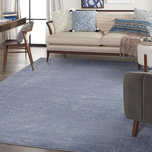 Nourison Essentials Indoor/Outdoor Blue/Grey 10' x 14' Area Rug, Easy Cleaning, Non Shedding, Bed Room, Living Room, Dining Room, Backyard, Deck, Patio (10x14)