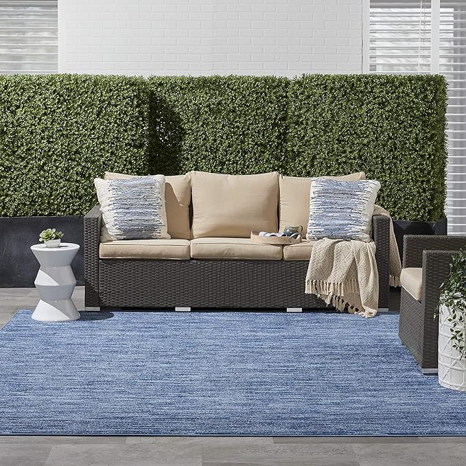 Nourison Essentials Indoor/Outdoor Navy Blue 9' x Square Area Rug, Easy Cleaning, Non Shedding, Bed Room, Living Room, Dining Room, Backyard, Deck, Patio (9 Square)