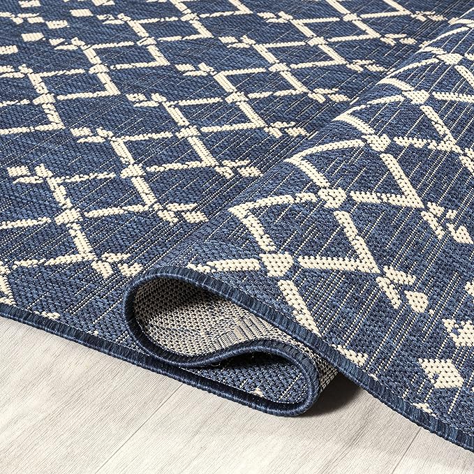 JONATHAN Y SMB108K-3SQ Ourika Moroccan Geometric Textured Weave Navy/Beige 3' Square Indoor/Outdoor Area Rug, Pet Friendly, Non-Shedding, Stain Resistant, Easy-Cleaning for Backyard, Patio, Porch