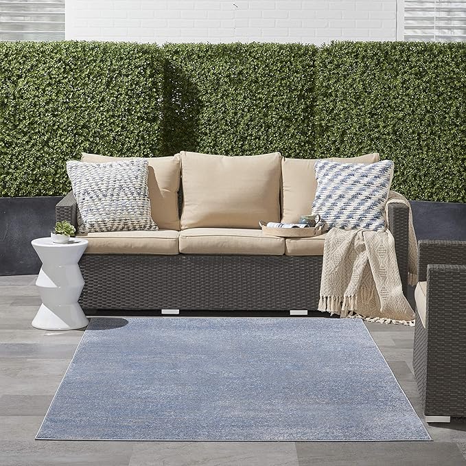 Nourison Essentials Indoor/Outdoor Blue/Grey 6' x 9' Area Rug, Easy Cleaning, Non Shedding, Bed Room, Living Room, Dining Room, Backyard, Deck, Patio (6x9)