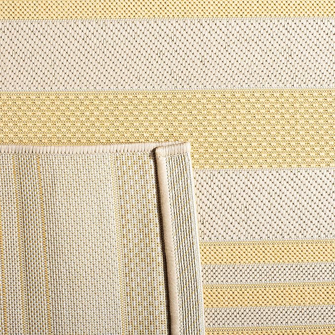 SAFAVIEH Courtyard Collection Area Rug - 5'3" x 7'7", Gold & Beige, Nautical Coastal Stripe Design, Non-Shedding & Easy Care, Indoor/Outdoor & Washable-Ideal for Patio, Backyard, Mudroom (CY6062-306)