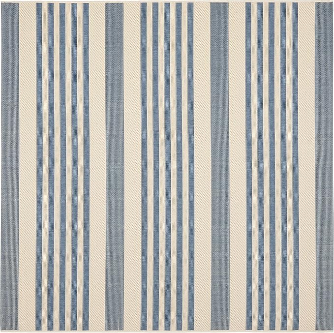 SAFAVIEH Courtyard Collection 7'10' x 7'10' Square Beige/Blue CY6062 Stripe Indoor/ Outdoor Patio Backyard Mudroom Area Rug