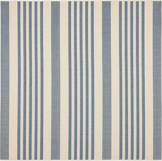 SAFAVIEH Courtyard Collection 6'7" Square Beige/Blue CY6062 Stripe Indoor/ Outside Waterproof Easy cleansingPatio Backyard Mudroom Area Mat
