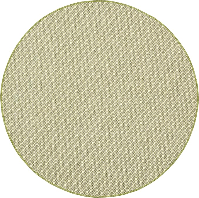 Nourison Courtyard Indoor/Outdoor Ivory Green 4' x Round Area Rug, Easy Cleaning, Non Shedding, Bed Room, Living Room, Dining Room, Backyard, Deck, Patio (4 Round)